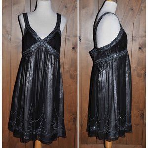 Adrianna Papell Black & Silver Sleeveless Back Strap Crossover Sexy Short Dress